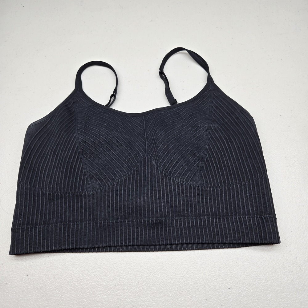 Aerie Women Bra Medium Blue Striped REAL GOOD Longline Wireless Ribbed READ